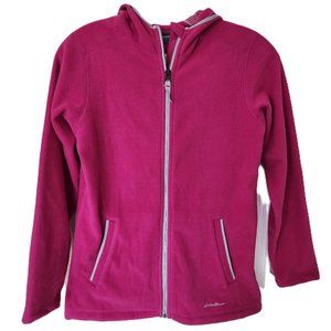 Eddie Bauer lightweight pink fleece hoodie full zip jacket girls large 12 NWT